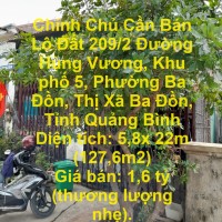 Chính Chủ Cần Bán Lô Đất 209/2 Đường Hùng Vương, Thị xã Ba Đồn, Tỉnh Quảng Bình