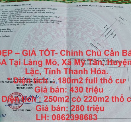 ĐẤT ĐẸP – GIÁ TỐT- CHÍNH CHỦ CẦN BÁN 2 LÔ QL 15A TẠI NGỌC LẶC, THANH HÓA.