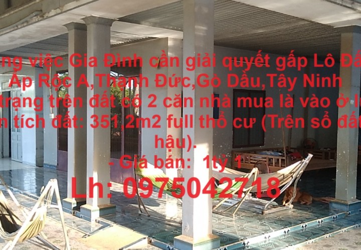 Do công việc Gia Đình cần giải quyết gấp Lô Đất Tại Ấp Rộc A,Thạnh Đức,Gò Dầu,Tây Ninh