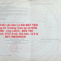 CHÍNH CHỦ cần bán Lô Đất MẶT TIỀN đường Võ Trường Toản tại xã SƠN ĐỊNH - Chợ LÁCH - BẾN TRE
