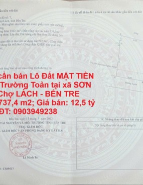 CHÍNH CHỦ cần bán Lô Đất MẶT TIỀN đường Võ Trường Toản tại xã SƠN ĐỊNH - Chợ LÁCH - BẾN TRE