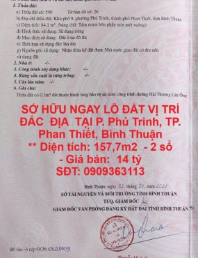 SỞ HỮU NGAY LÔ ĐẤT VỊ TRÍ ĐẮC ĐỊA TẠI P. Phú Trinh, TP. Phan Thiết, Bình Thuận