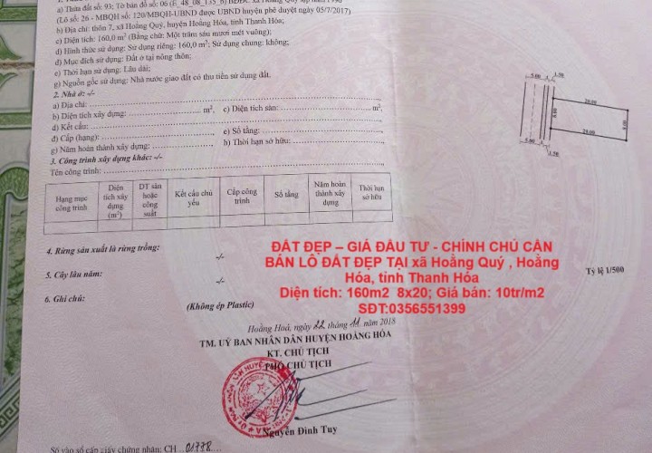 ĐẤT ĐẸP – GIÁ ĐẦU TƯ - CHÍNH CHỦ CẦN BÁN LÔ ĐẤT ĐẸP TẠI xã Hoằng Quý , Hoằng Hóa, tỉnh Thanh Hóa
