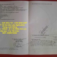 ĐẤT ĐẸP – GIÁ ĐẦU TƯ - CẦN BÁN GẤP LÔ ĐẤT TẠI thị trấn Liên Nghĩa,Đức Trọng, Lâm Đồng