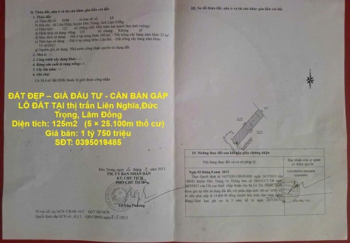 ĐẤT ĐẸP – GIÁ ĐẦU TƯ - CẦN BÁN GẤP LÔ ĐẤT TẠI thị trấn Liên Nghĩa,Đức Trọng, Lâm Đồng