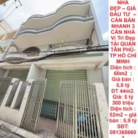 NHÀ ĐẸP – GIÁ ĐẦU TƯ  – CẦN BÁN  NHANH 3 CĂN NHÀ Vị Trí Đẹp TẠI QUẬN TÂN PHÚ-  TP HỒ CHÍ MINH