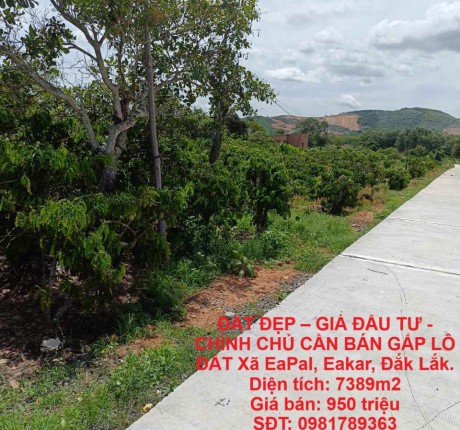 ĐẤT ĐẸP – GIÁ ĐẦU TƯ - CHÍNH CHỦ CẦN BÁN GẤP LÔ ĐẤT Xã EaPal, Eakar, Đắk Lắk.