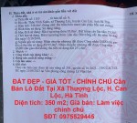 ĐẤT ĐẸP - GIÁ TỐT - CHÍNH CHỦ Cần Bán Lô Đất Tại Xã Thượng Lộc, H. Can Lộc, Hà Tĩnh