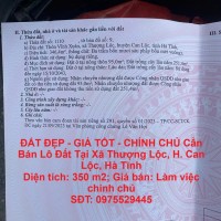 ĐẤT ĐẸP - GIÁ TỐT - CHÍNH CHỦ Cần Bán Lô Đất Tại Xã Thượng Lộc, H. Can Lộc, Hà Tĩnh