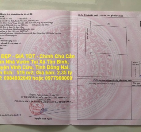 NHÀ ĐẸP - GIÁ TỐT - Chính Chủ Cần Bán Nhà Vườn Tại Xã Tân Bình, Huyện Vĩnh Cửu, Tỉnh Đồng Nai.