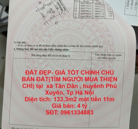 ĐẤT ĐẸP- GIÁ TỐT CHÍNH CHỦ BÁN ĐẤT(TÌM NGƯỜI MUA THIỆN CHÍ) tại huyện Phú Xuyên, Tp Hà Nội