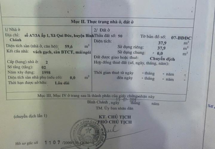 GIÁ TỐT - NHÀ CHÍNH CHỦ CẦN BÁN NHANH Vị Trí Tại Xã Quy Đức, Huyện Bình Chánh, TP HCM