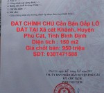 ĐẤT CHÍNH CHỦ Cần Bán Gấp LÔ ĐẤT TẠI Xã cát Khánh, Huyện Phù Cát, Tỉnh Bình Định