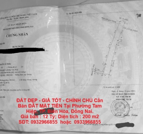 ĐẤT ĐẸP - GIÁ TỐT - CHÍNH CHỦ Cần Bán ĐẤT MẶT TIỀN Tại Phường Tam Hiệp, TP. Biên Hòa, Đồng Nai.