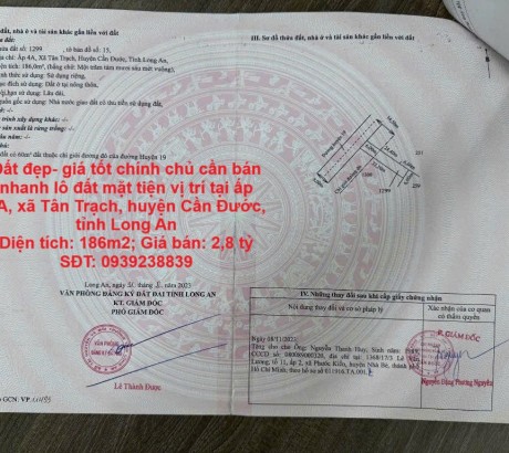 Đất đẹp- giá tốt chính chủ cần bán nhanh lô đất mặt tiện vị trí tại huyện Cần Đước, tỉnh Long An