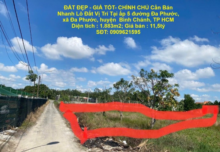 ĐẤT ĐẸP - GIÁ TỐT- CHÍNH CHỦ Cần Bán Nhanh Lô Đất Vị Trí Tại  Huyện Bình Chánh, TP HCM
