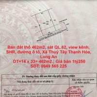 Bán đất thổ 462m2, sát QL.62, view kênh, SHR, đường ô tô, Xã Thuỷ Tây Thạnh Hóa, Long An