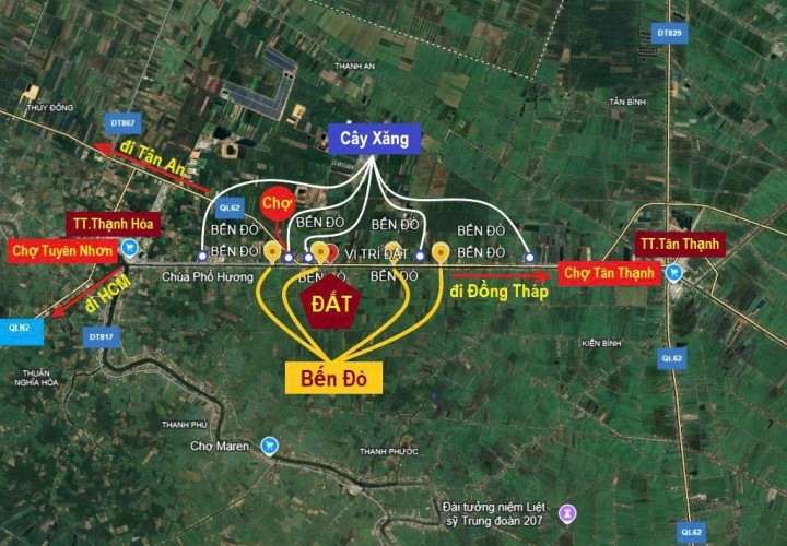 Bán đất thổ 462m2, sát QL.62, view kênh, SHR, đường ô tô, Xã Thuỷ Tây Thạnh Hóa, Long An
