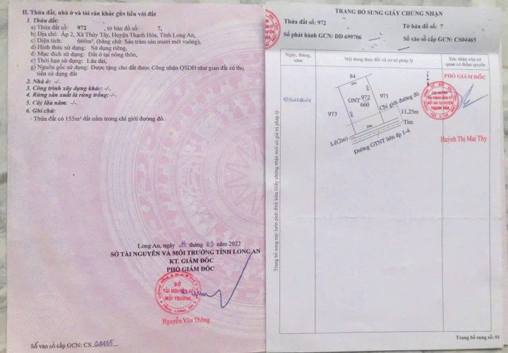 Bán đất thổ 462m2, sát QL.62, view kênh, SHR, đường ô tô, Xã Thuỷ Tây Thạnh Hóa, Long An