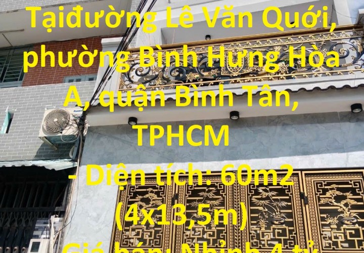 CẦN BÁN NHANH Nhà Đẹp Vị Trí Đắc Địa Tại quận Bình Tân, TPHCM
