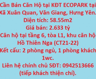 Cần Bán Căn Hộ tại KĐT ECOPARK tại  Xã Xuân Quan, Văn Giang, Hưng Yên.