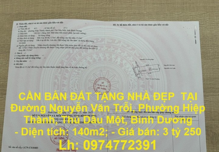 CẦN BÁN ĐẤT TẶNG NHÀ ĐẸP  TẠI  Đường Nguyễn Văn Trỗi, Phường Hiệp Thành, Thủ Dầu Một, Bình Dương