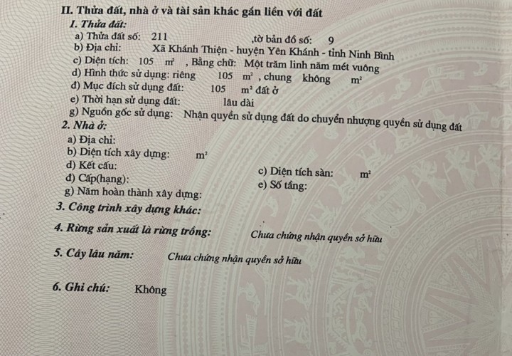 HOT HOT- CẦN BÁN GẤP LÔ Đất 105M2  tại Xã Khánh Thiện, Huyện Yên Khánh, Ninh Bình