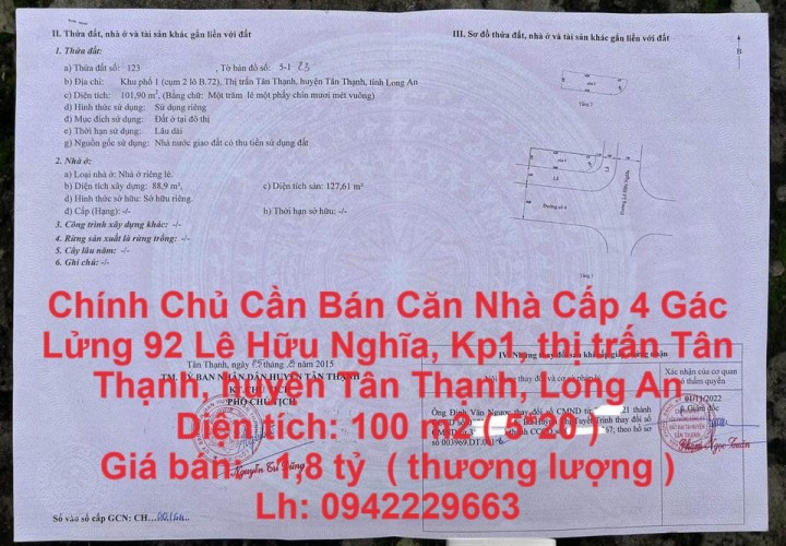 Chính Chủ Cần Bán Căn Nhà Cấp 4 Gác Lửng Huyện Tân Thạnh, Long An