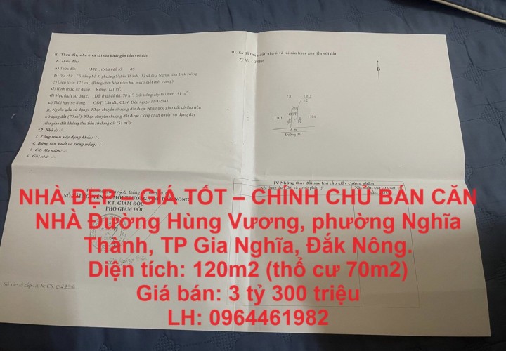 NHÀ ĐẸP – GIÁ TỐT – CHÍNH CHỦ BÁN CĂN NHÀ Trung Tâm TP Gia nghĩa,  Đắk Nông