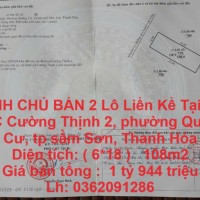 CHÍNH CHỦ BÁN 2 Lô Liền Kề Tại Khu TĐC Cường Thịnh 2 - Quảng Cư - tp Sầm Sơn - Thanh Hóa