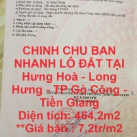 CHÍNH CHỦ BÁN NHANH LÔ ĐẤT TẠI Hưng Hoà - Long Hưng - TP Gò Công - Tiền Giang