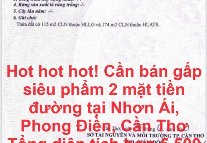 Hot hot hot! Cần bán gấp siêu phẩm 2 mặt tiền đường tại Nhơn Ái, Phong Điền, Cần Thơ