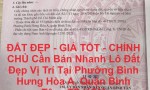 ĐẤT ĐẸP - GIÁ TỐT - CHÍNH CHỦ Cần Bán Nhanh Lô Đất Đẹp Vị Trí Tại Quận Bình Tân , TP HCM