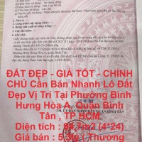 ĐẤT ĐẸP - GIÁ TỐT - CHÍNH CHỦ Cần Bán Nhanh Lô Đất Đẹp Vị Trí Tại Quận Bình Tân , TP HCM