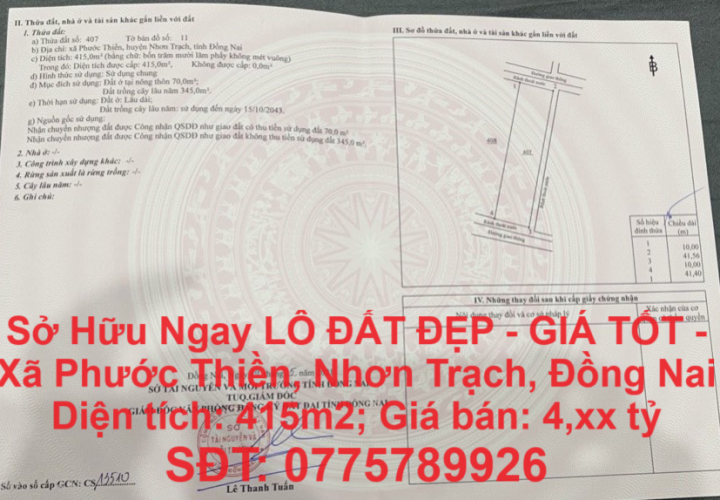 Sở Hữu Ngay LÔ ĐẤT ĐẸP - GIÁ TỐT -  Xã Phước Thiền, Nhơn Trạch, Đồng Nai