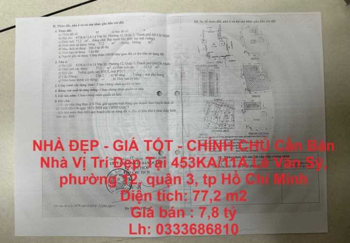 NHÀ ĐẸP - GIÁ TỐT - CHÍNH CHỦ Cần Bán Nhà Vị Trí Đẹp Tại Phường 12, Quận 3, TP Hồ Chí Minh