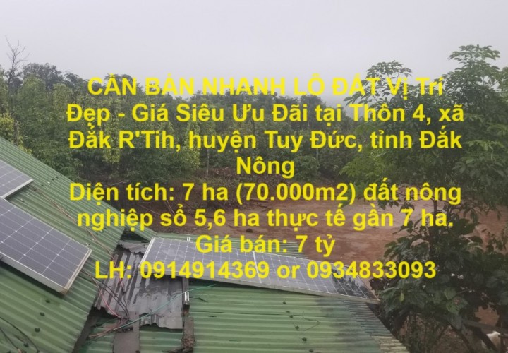 CẦN BÁN NHANH LÔ ĐẤT Vị Trí Đẹp - Giá Siêu Ưu Đãi tại Tuy Đức, Đắk Nông