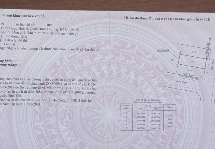 Chính Chủ Cần Bán đất hẻm 7 Liên khu 5-6 (kế sân banh mini Cây Cám) - BÌNH HƯNG HOÀ B - BÌNH TÂN