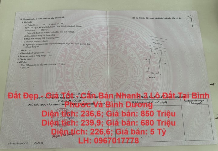 Đất Đẹp - Giá Tốt - Cần Bán Nhanh 3 Lô Đất Tại Bình Phước Và Bình Dương