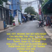 GIÁ TỐT- NHANH TAY SỞ HỮU NGAY  Căn Nhà Mặt Tiền  Đẹp Vị Trí Tại Quận 12, TP HCM