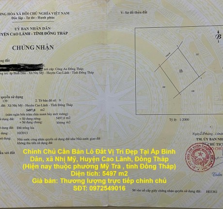 Chính Chủ Cần Bán Lô Đất Vị Trí Đẹp Tại Ấp Bình Dân, xã Nhị Mỹ, Huyện Cao Lãnh, Đồng Tháp