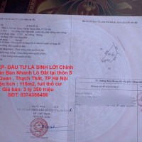 ĐẤT ĐẸP- ĐẦU TƯ LÀ SINH LỜI Chính Chủ Cần Bán Nhanh Lô Đất tại Kim Quan, Thạch Thất, TP Hà Nội