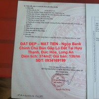 ĐẤT ĐẸP – MẶT TIỀN - Ngộp Bank Chính Chủ Bán Gấp Lô Đất Tại Hựu Thạnh, Đức Hòa, Long An