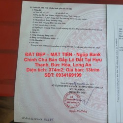 ĐẤT ĐẸP – MẶT TIỀN - Ngộp Bank Chính Chủ Bán Gấp Lô Đất Tại Hựu Thạnh, Đức Hòa, Long An