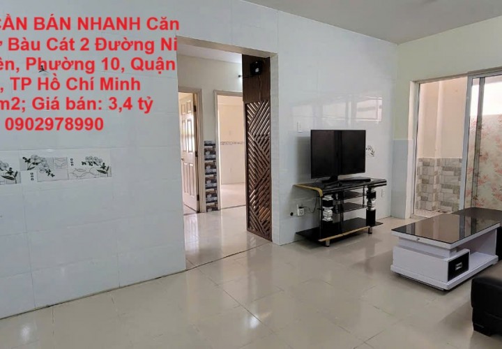 CHÍNH CHỦ CẦN BÁN NHANH Căn Hộ Chung Cư Bàu Cát 2 (Lô B Có Thang Máy) Q. Tân Bình