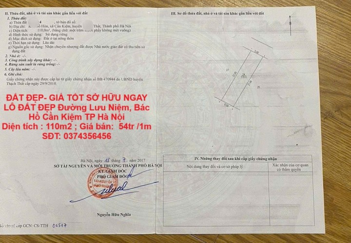 ĐẤT ĐẸP- GIÁ TỐT SỞ HỮU NGAY LÔ ĐẤT ĐẸP vị trí trục chính Cần Kiệm, TP Hà Nội
