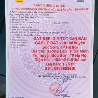 ĐẤT ĐẸP- GIÁ TỐT CẦN BÁN GẤP LÔ ĐẤT vị trí tại huyện Sóc Sơn, TP Hà Nội