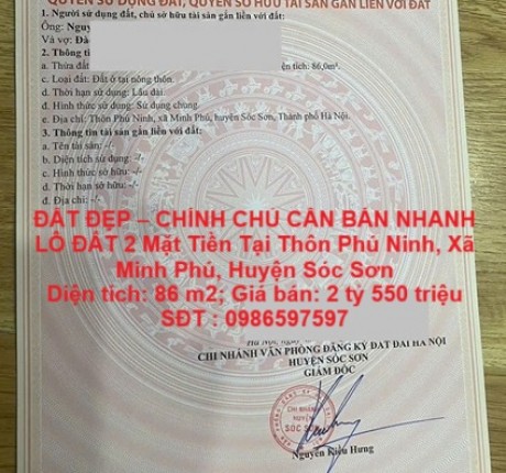 ĐẤT ĐẸP- GIÁ TỐT CẦN BÁN GẤP LÔ ĐẤT vị trí tại huyện Sóc Sơn, TP Hà Nội