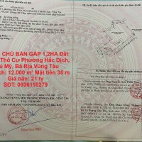 CHÍNH CHỦ BÁN GẤP 1,2HA Đất 550M2 Thổ Cư Phường Hắc Dịch, Phú Mỹ, Bà Rịa Vũng Tàu