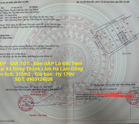 ĐẤT ĐẸP - GIÁ TỐT - Bán GẤP Lô Đất Tiềm Năng Tại Xã Đông Thanh Lâm Hà Lâm Đồng